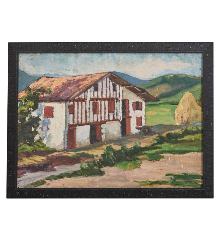 Vintage Signed Basque Village Scene Painting