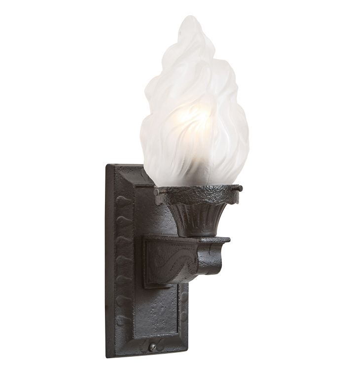 Vintage Classical Revival Cast Iron Sconce with Etched Glass Torch Shade