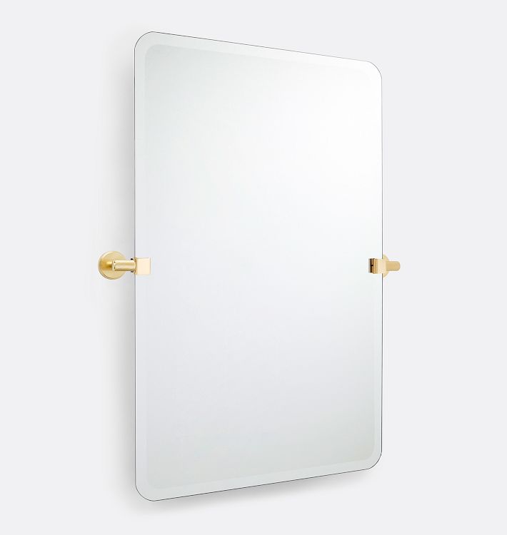 Trask Frameless Rounded Rectangle Pivot Mirror, 21" x 32" - Aged Brass