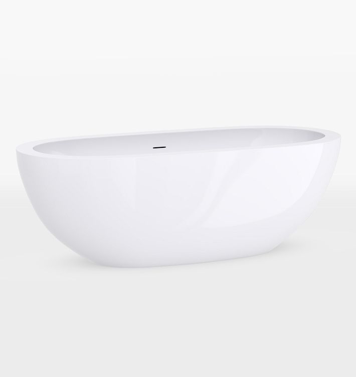 Armosa Solid Surface Glossy White Bathtub, 180 Degree Drain Shoe