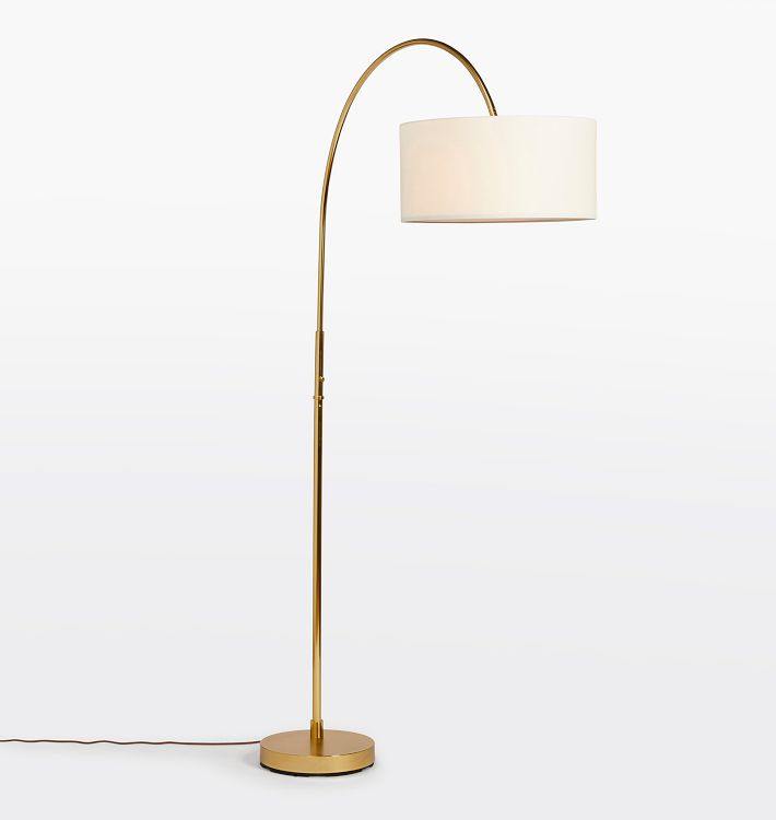 Drum Overarching Floor Lamp with Shade, Aged Brass