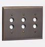 Lewis Triple Push-Button Switchplate, Burnished Antique