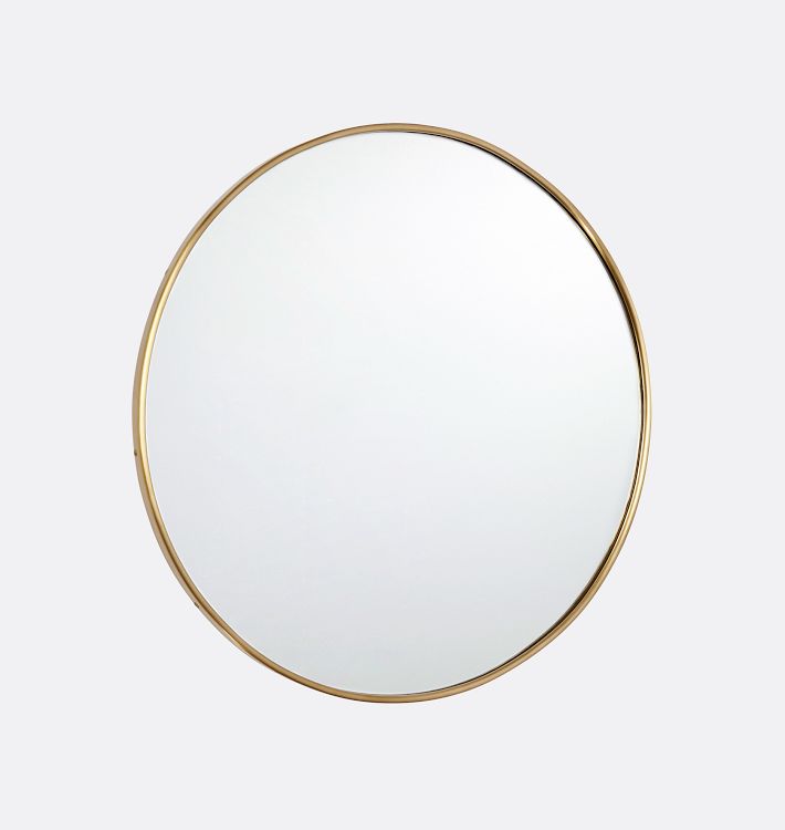 Round Metal Framed Mirror, 24" Diameter - Aged Brass