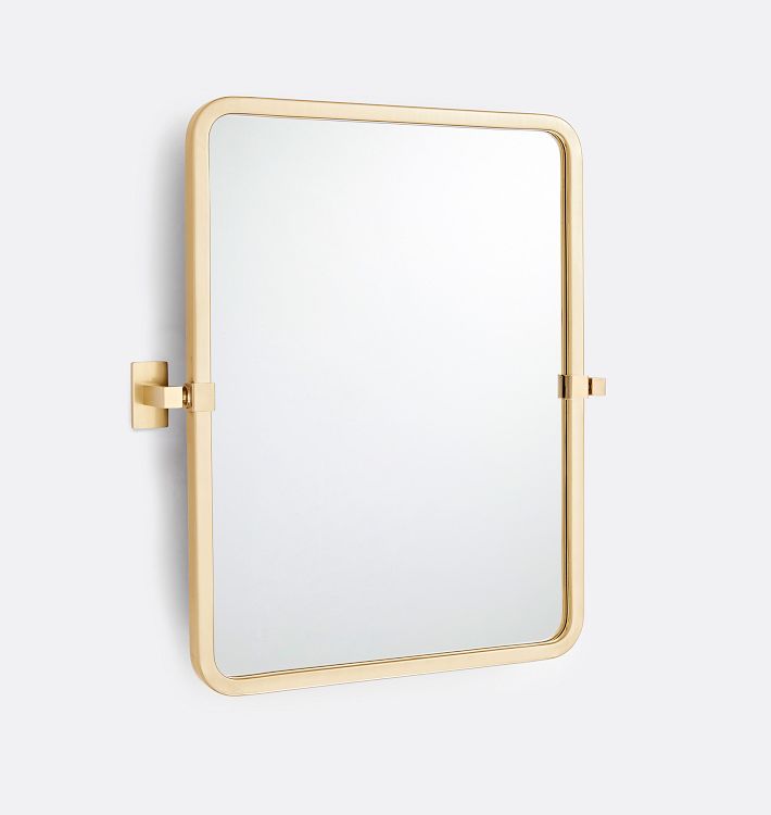 Yaquina Rounded Rectangle Pivot Mirror, 18" x 24" - Aged Brass