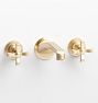 Rigdon Cross Handle Wall Mount Bathroom Faucet, Aged Brass
