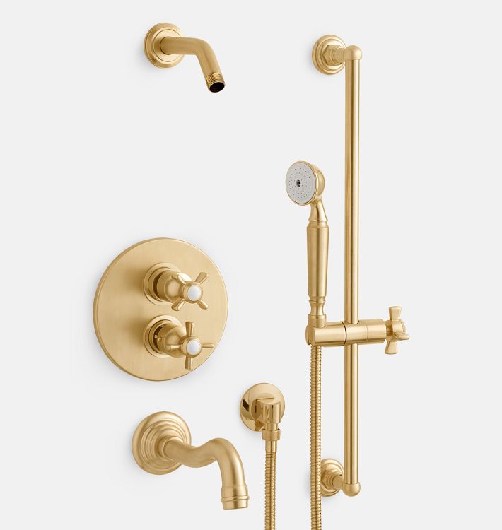 Connor Thermostatic Tub Shower Set With Handshower, Aged Brass