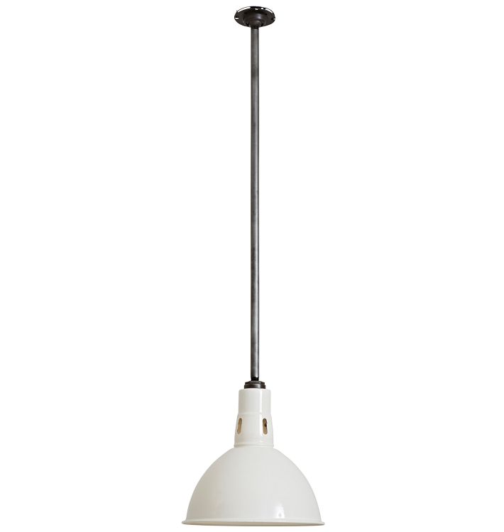 Tall White Enameled Industrial Pendant