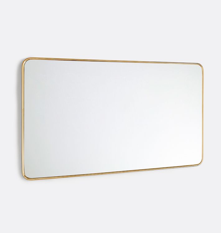 Double Vanity Rounded Rectangle Metal Framed Mirror, 54" x 30" - Unlacqured Brass