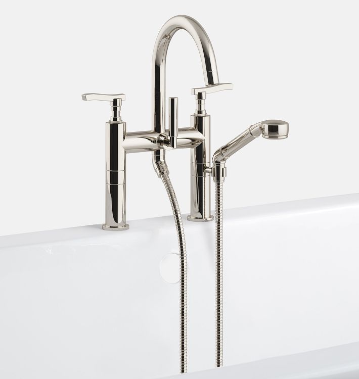 Rigdon Lever Handle Deck Mounted Tub Filler With Handshower - Polished Nickel