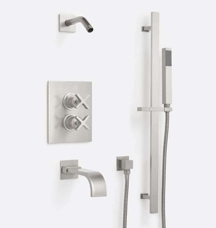 Yaquina Thermostatic Tub Shower Set with Handshower - Brushed Nickel