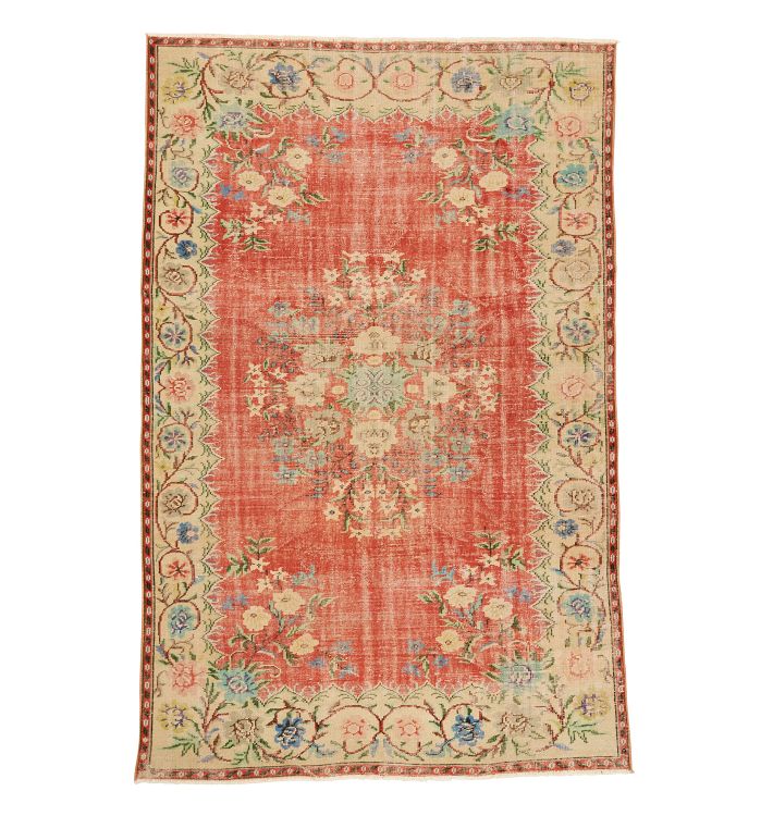 Vintage Rust-Toned Turkish Hand-Knotted Rug, 6'x10'