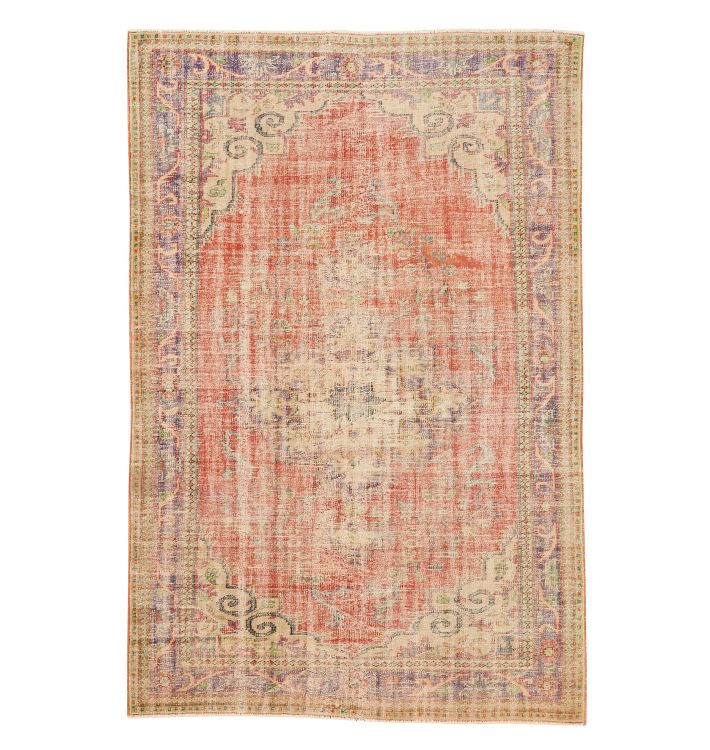 Beautifully Worn Vintage Turkish Hand-Knotted Rug, 6'x10'
