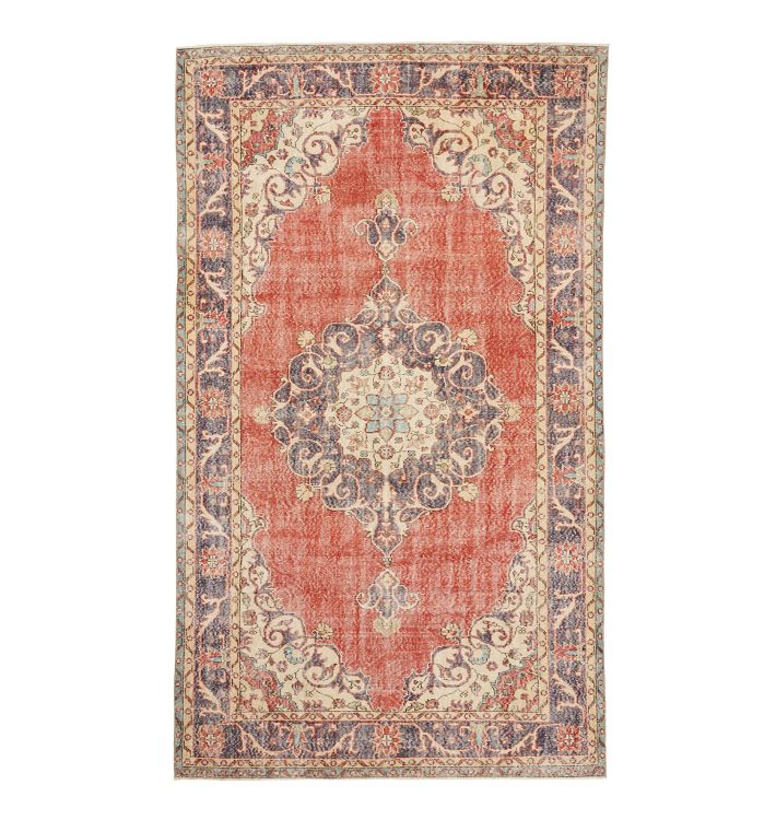 Vintage Turkish Hand-Knotted Rug in Bold Reds and Blues, 7'x10'