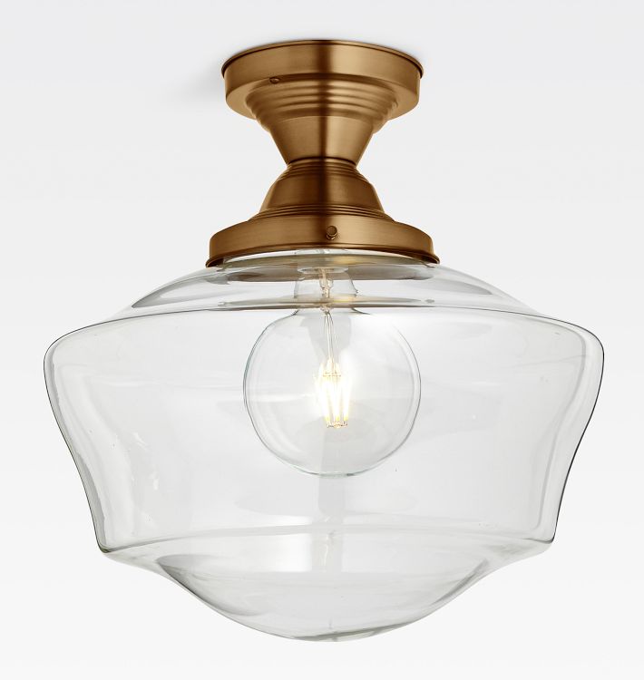 Hollywood 6" Fitter Semi-Flush Mount, Heritage Brass - Ogee Shades 16in 6in fitter Clear - Clear