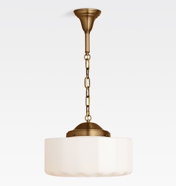 Rose City 8" Fitter Chain Pendant, Heritage Brass - 36" - Shade faceted drum 8in fitter cased white
