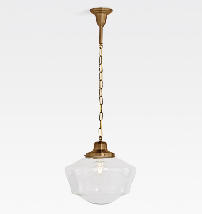 Rose City 6" Fitter Chain Pendant, Heritage Brass - 36" - Ogee Shades 16in 6in fitter Clear - Clear