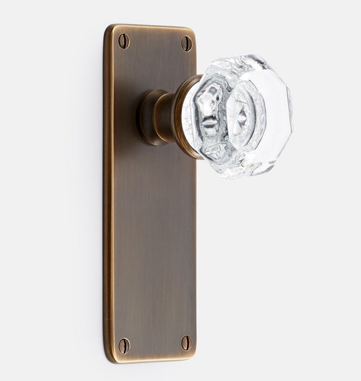Benson Octagonal Crystal Knob Mortise Interior Door Set, Burnished Antique Passage Right