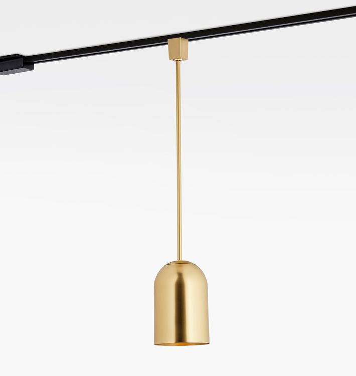 Paige 5" Dome Pendant Track Light, Aged Brass - Black Track - 28" Length
