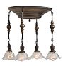 Vintage Colonial Revival 4-Light Chandelier with Stamped Brass Cluster