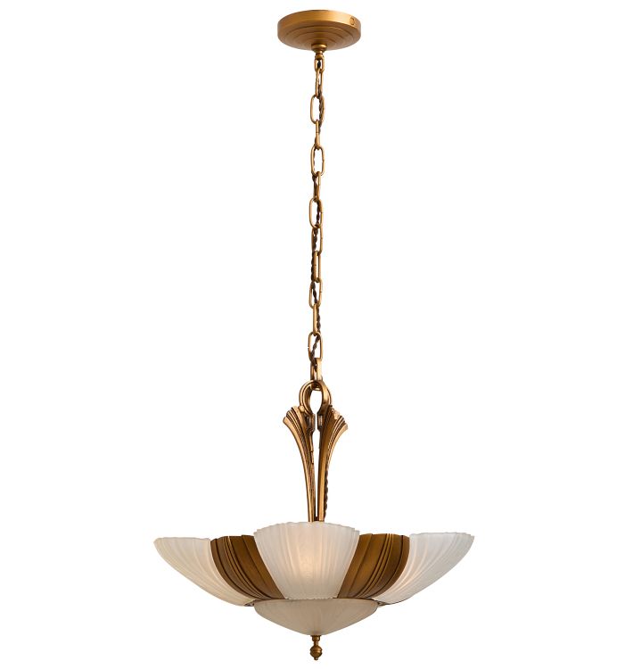 Vintage Art Deco Slipper Shade Chandelier with Central Bowl