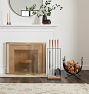 Mid-Century Brass &amp; Walnut Rectangular Fireplace Tool Set