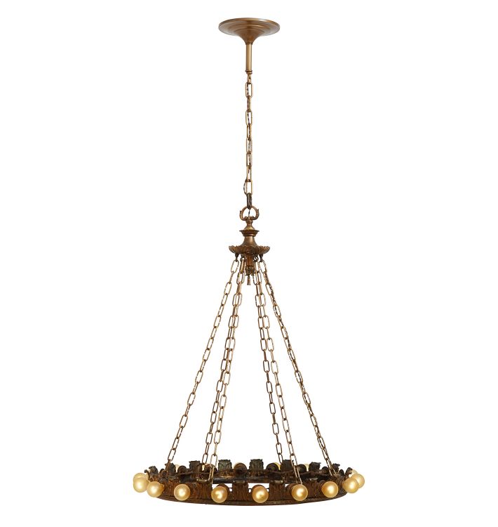 Vintage 20-Light Bronze Classical Revival Ring Chandelier