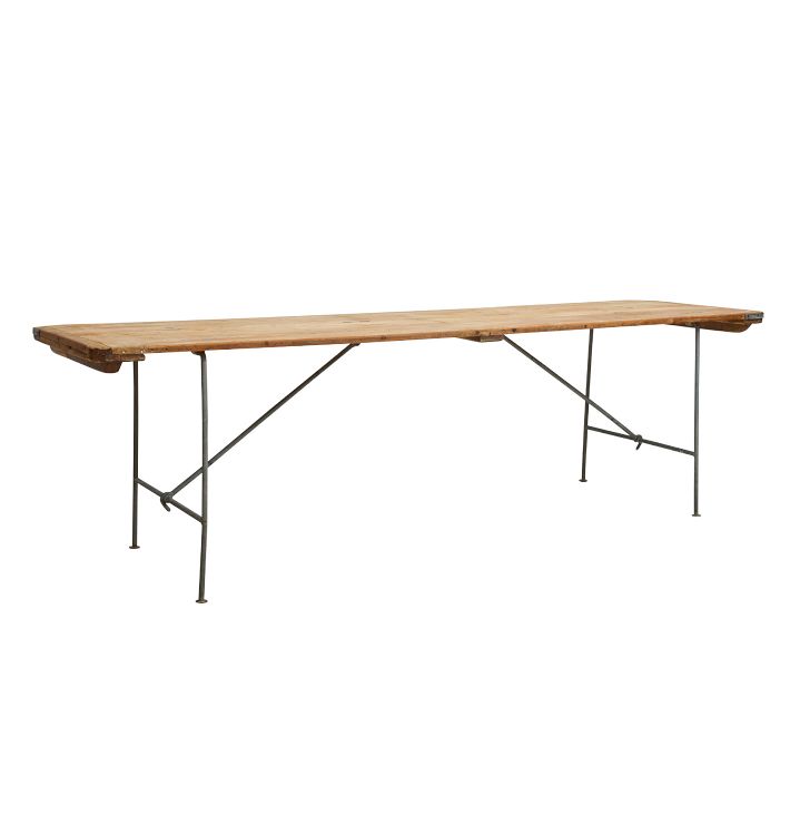 Vintage Table Industrial Wrought Steel Folding Base Wood Top