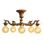 Vintage Chandelier Classical Revival 5 Light Bare Bulb Polychrome