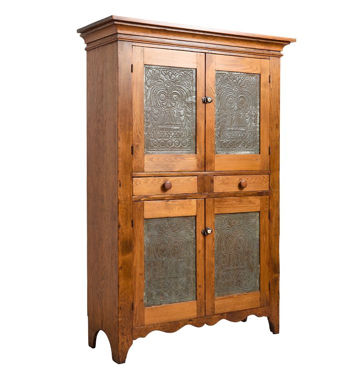 Vintage Cabinet Traditional Pie Safe 4 Door 2 Drawer Punched Tin Pan