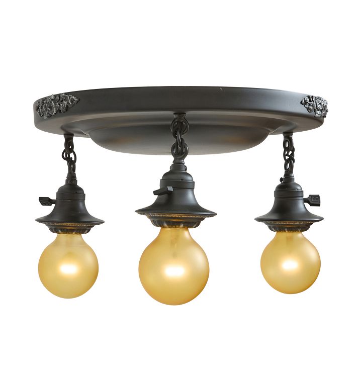 Vintage Flush Mount Classical Revival 3 Light Barebulb