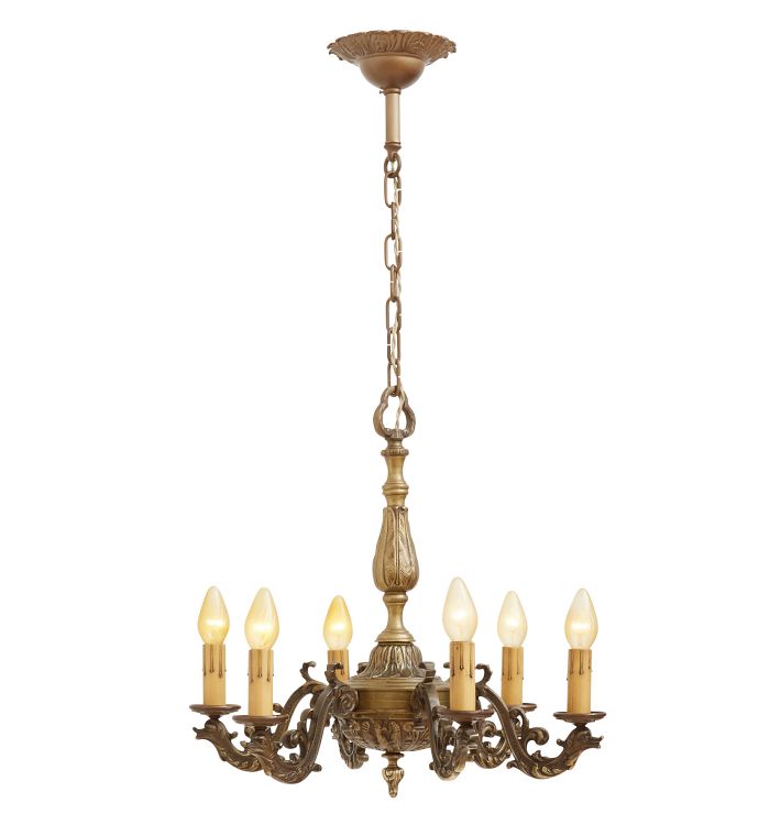 Antique 6-Light Cast Bronze Classical Revival Chandelier with Eagle and Dragon Motifs