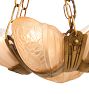 Vintage Art Deco 6-Light Rose-Toned Glass Bowl and Floral Slipper Shade Chandelier