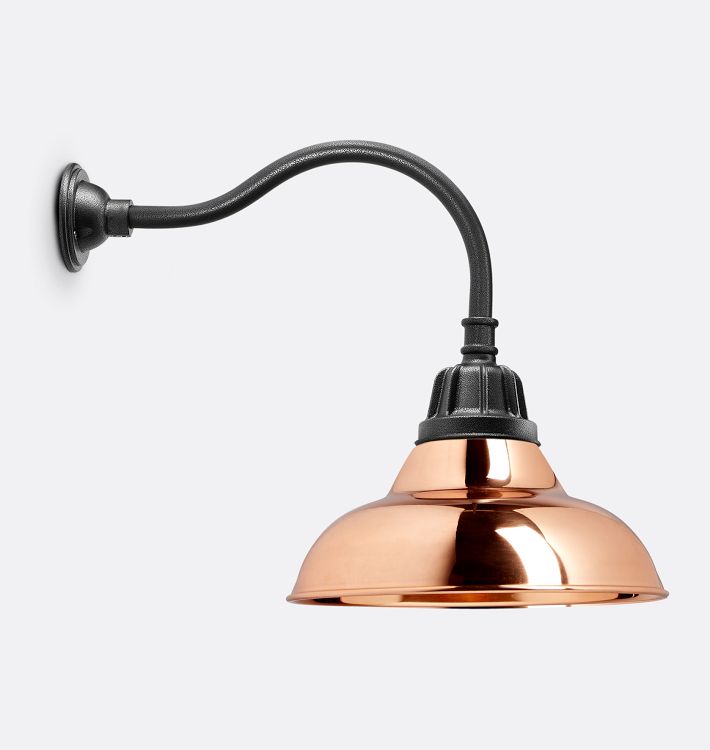 Carson Gooseneck Sconce, 16" Polished Copper Deep Dome Shade - 18" Projection - No Bulb Guard