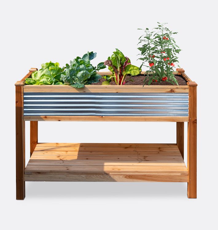 Cedar and Galvanized Steel elevated garden planter 48in W x 23in D x 32.7in H