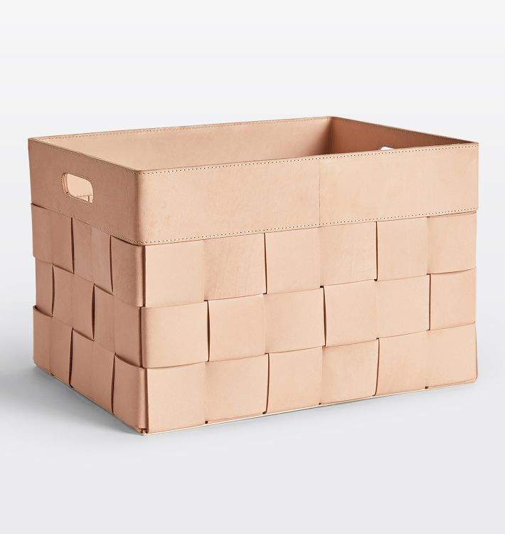 OPEN BOX: Woven Leather Basket - 16.5x13.5 - Natural