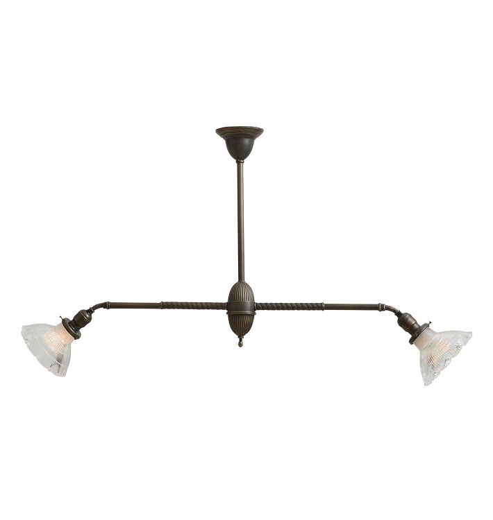 OPEN BOX: Vintage 2-Light Victorian Widespread Pendant with Rope Tubing and Pressed Holophane Glass Shades
