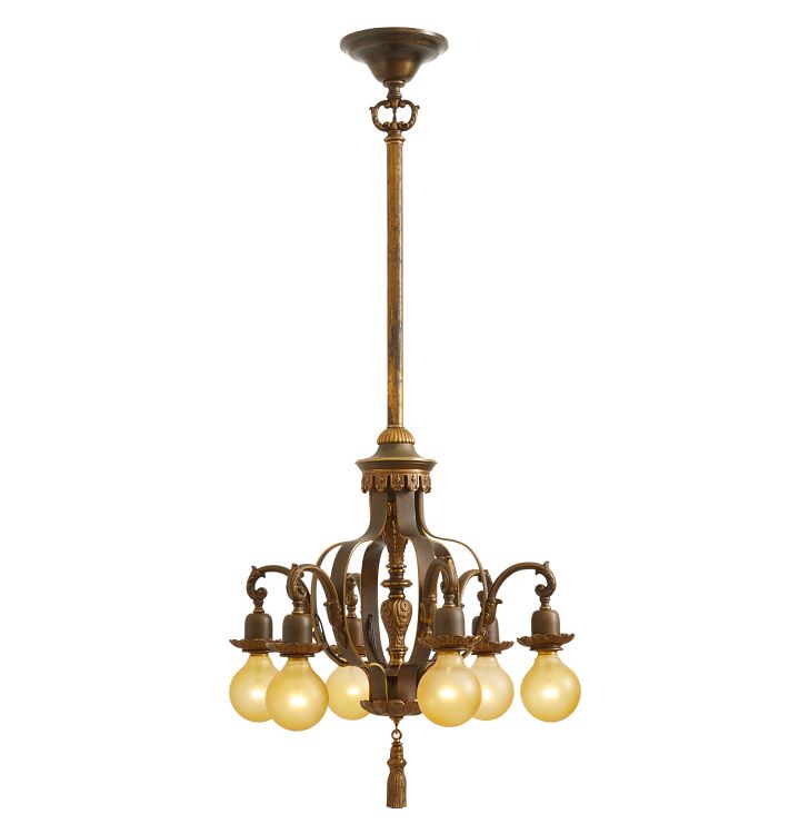 Vintage Classical Revival 6-Light Bare-Bulb Chandelier