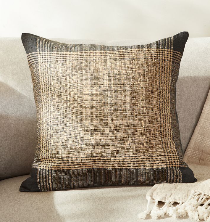 Plaid Handspun Raw Silk Pillow Cover