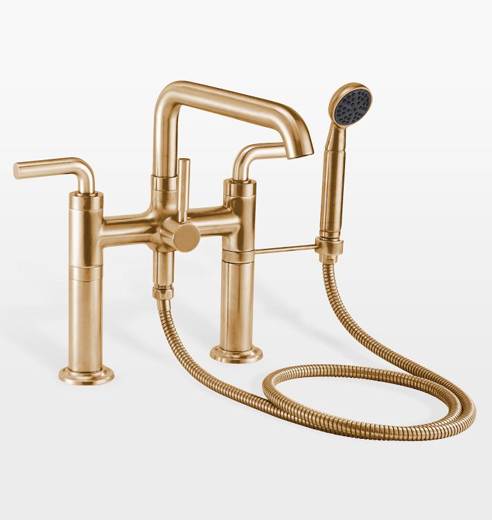 Descanso Smooth Lever Deck Mounted Tub Filler With Handshower, Satin Bronze PVD