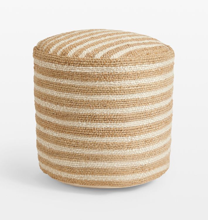 OPEN BOX: Jute Striped Pouf, Round
