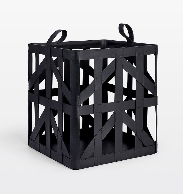 OPEN BOX: Leather Open Weave Basket - Black