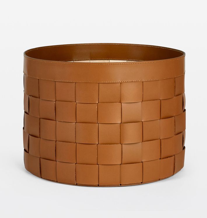 OPEN BOX: Woven Round Leather Basket - Saddle