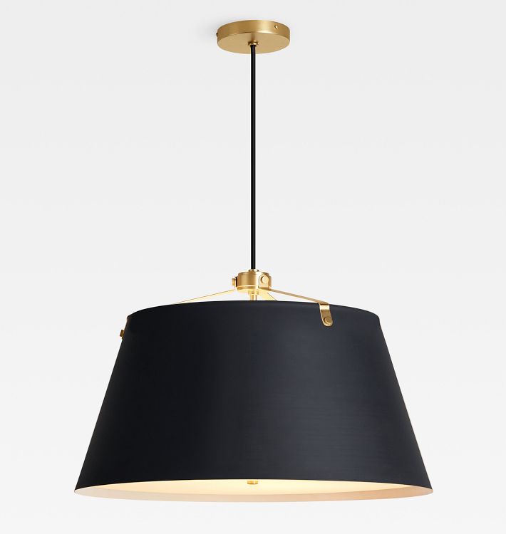 Oslo 24" Pendant, Aged Brass - 24" Matte Black Shade - 32" Length
