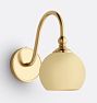 Theo Sconce, Painted Metal Shades, Aged Brass - 6" Matte Buttercup Painted Metal Ball Shade
