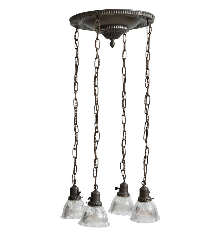 Vintage Classical Revival Cluster Chandelier with Prismatic Shades
