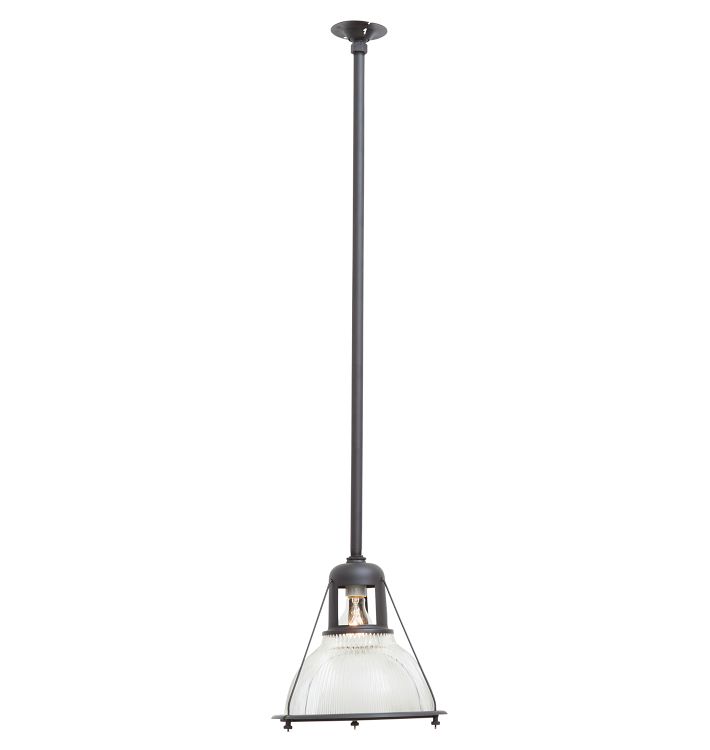 Vintage Industrial Holophane Pendant in Aluminum Frame