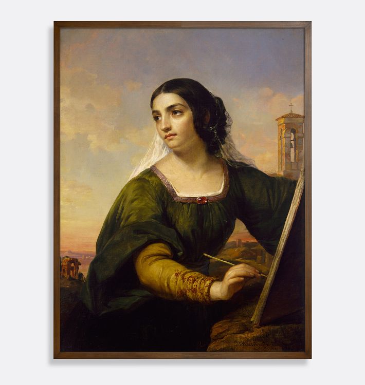 Italy by Daniel Huntington Framed Reproduction Wall Art Print, 32" x 42" - Walnut Finished Wood Cap Frame