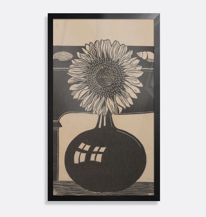 Sunflower by Samuel Jessururn De Mesquita Framed Reproduction Wall Art Print , 18" x 30" - Black Finished Wood Frame with Acrylic Glaze