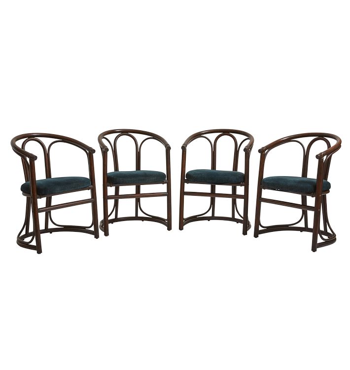 Set of 4 Vintage Midcentury Dutch Bentwood Dining Chairs with Upholstered Seat