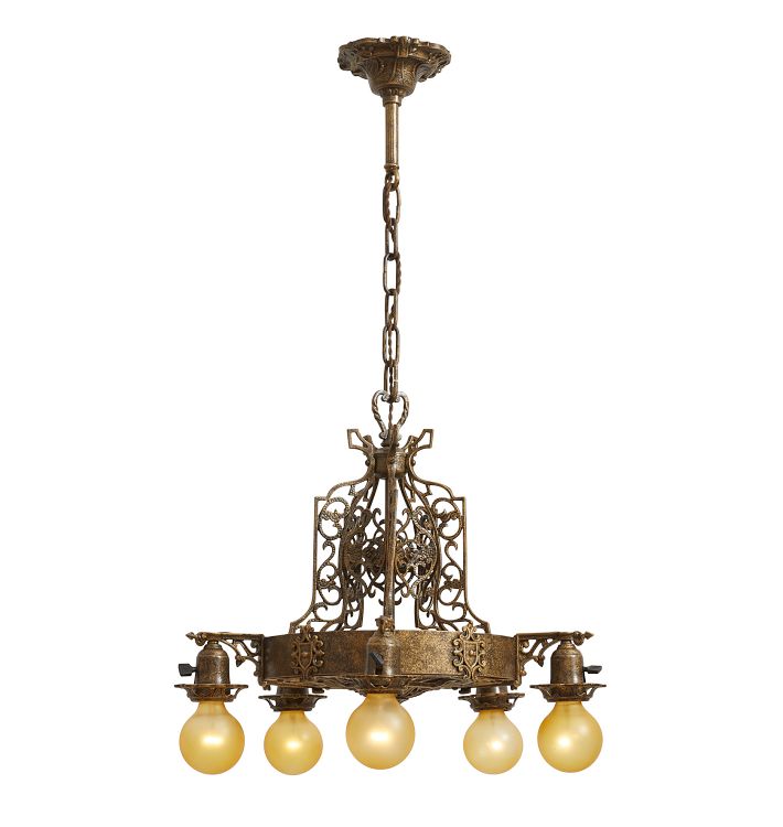 Vintage Classical Revival 5-Light Bare-Bulb Chandelier